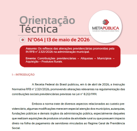 Imagem da notícia ORIENTAÇÃO TÉCNICA METAPÚBLICA 064 - 13 de maio de 2026